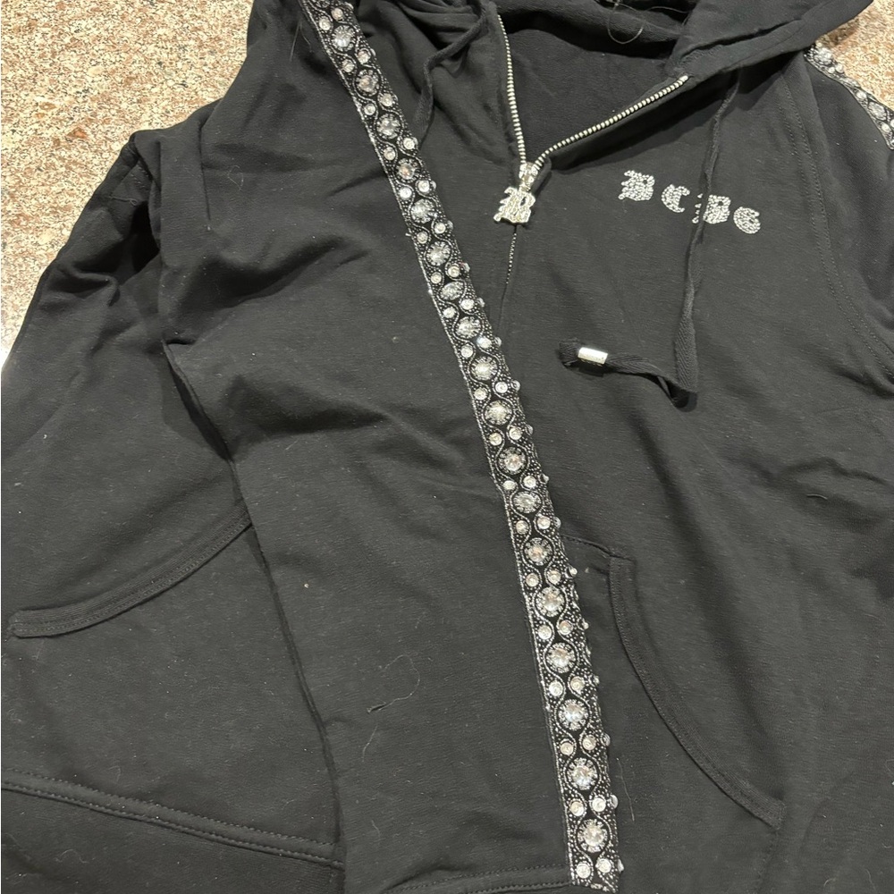 BCBG Black Hoodie with Rhinestone Trim Brand new with tags Large